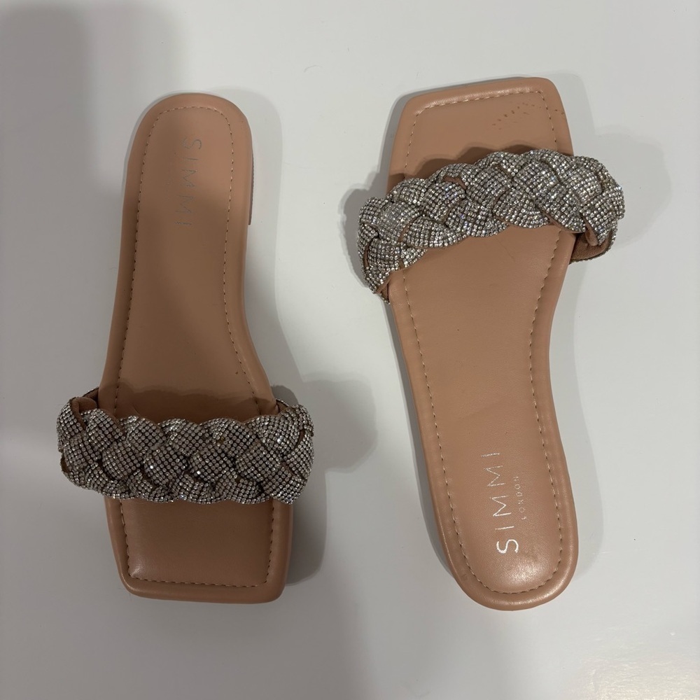 Simmi Women's Tan and Silver Braided Sandals 9W - Picture 2 of 4